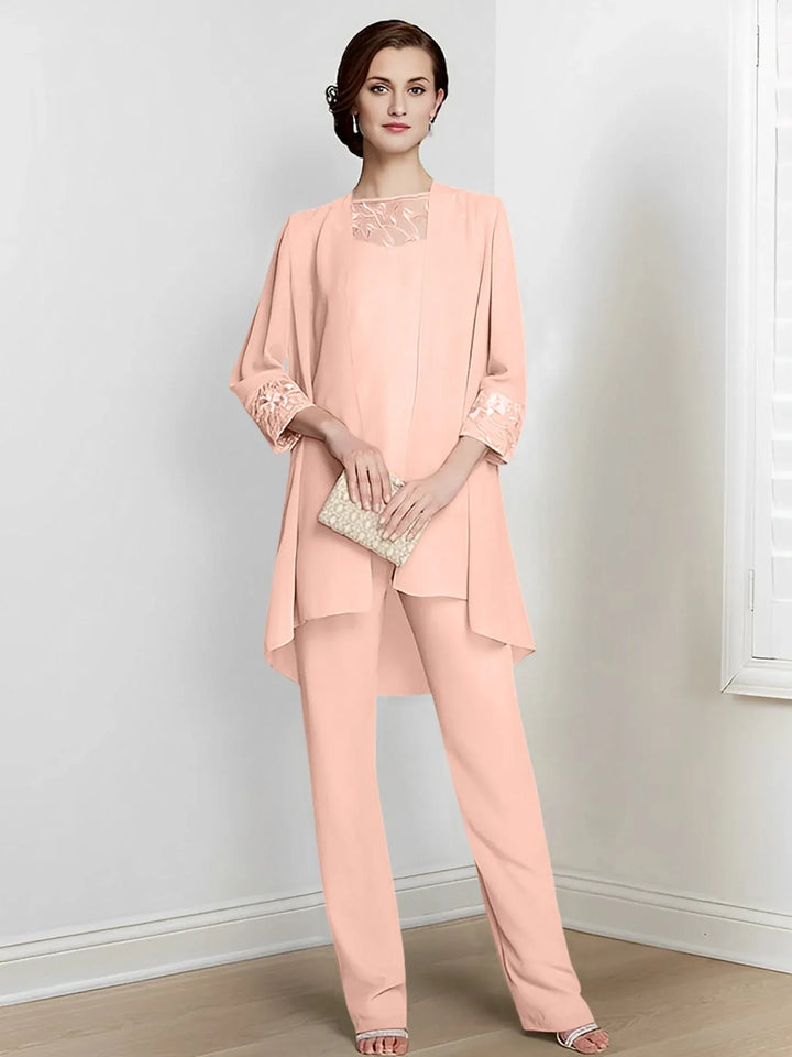 Chiffon Long Sleeve Mother of the Bride Pantsuit with Jacket