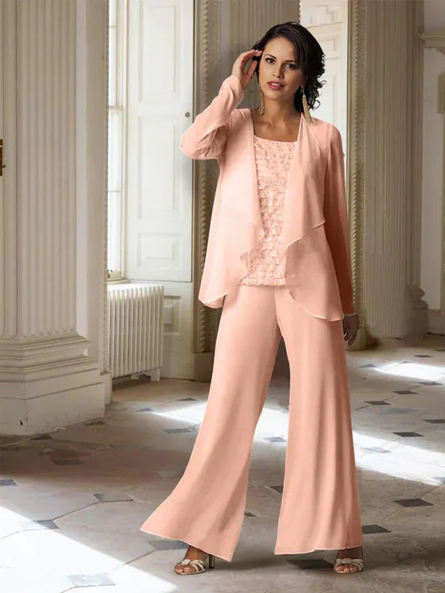 Chiffon Long Sleeve Mother of the Bride Pantsuit with Jacket