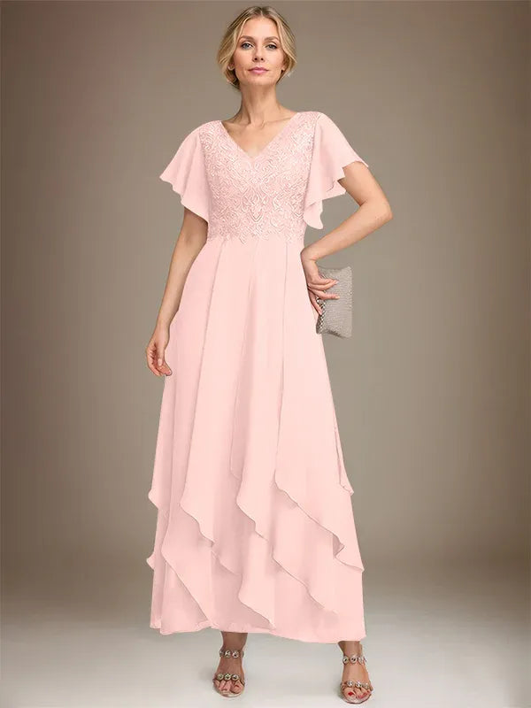Samantha| A-Line V-Neck Lace Chiffon