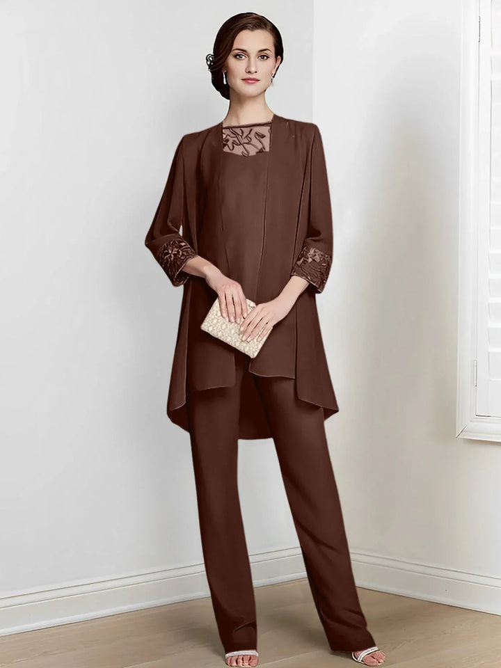 Chiffon Long Sleeve Mother of the Bride Pantsuit with Jacket