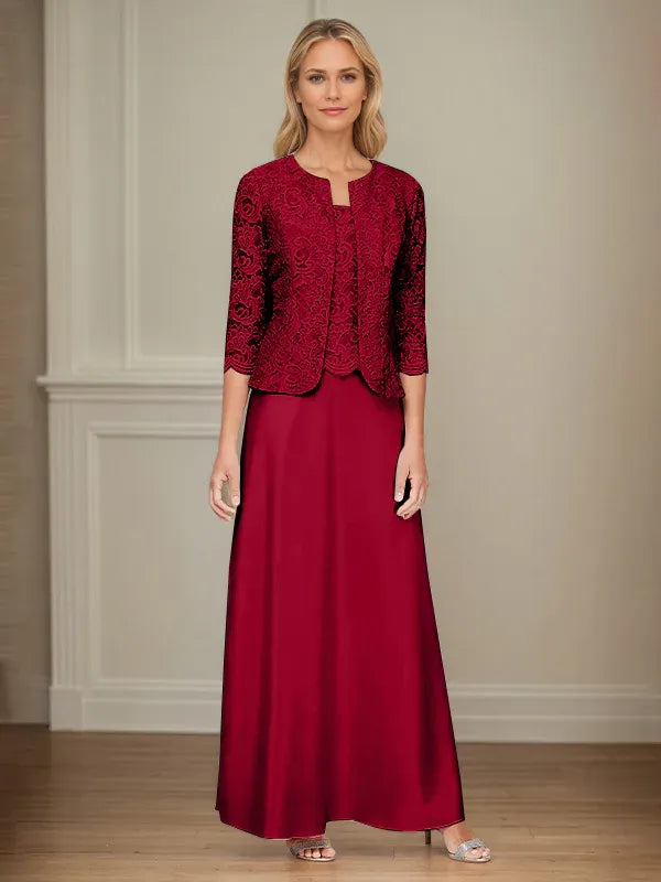 Glitter Lace and Satin Skirt Set with Open Jacket Dress