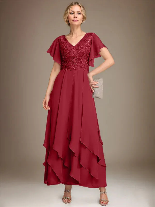 Samantha| A-Line V-Neck Lace Chiffon