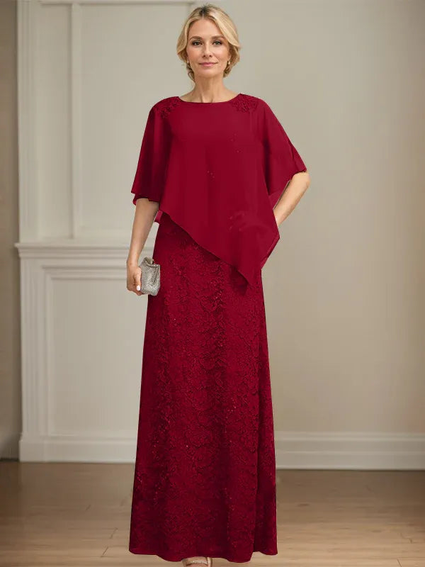 Floor-Length Chiffon Lace Sheath Dress with Sequins and Beading for Mother of the Bride