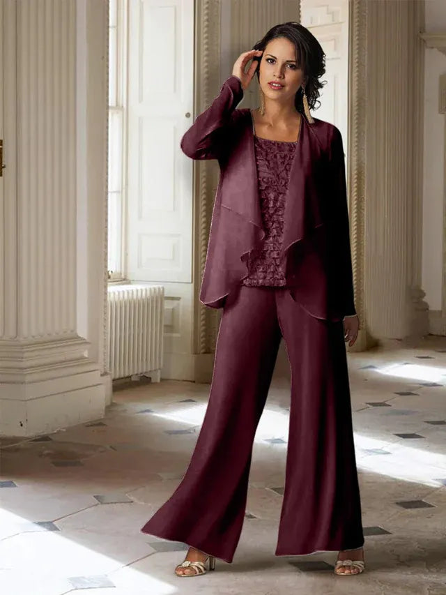 Chiffon Long Sleeve Mother of the Bride Pantsuit with Jacket