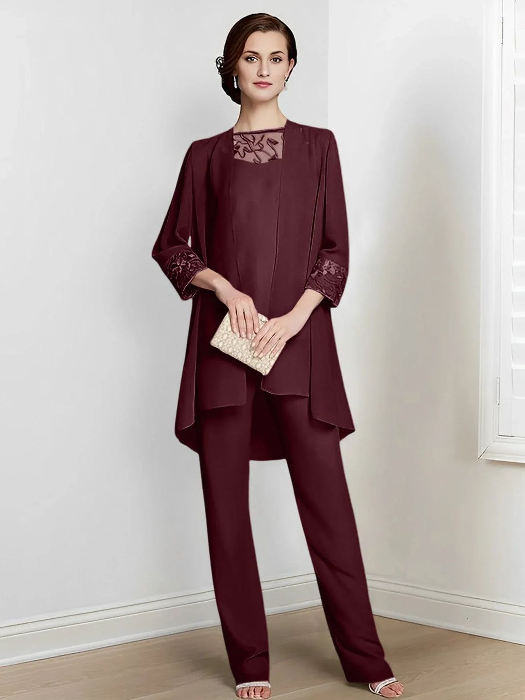 Chiffon Long Sleeve Mother of the Bride Pantsuit with Jacket