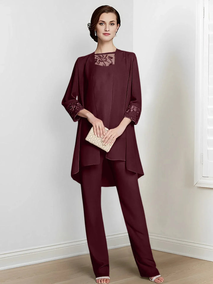 Chiffon Long Sleeve Mother of the Bride Pantsuit with Jacket