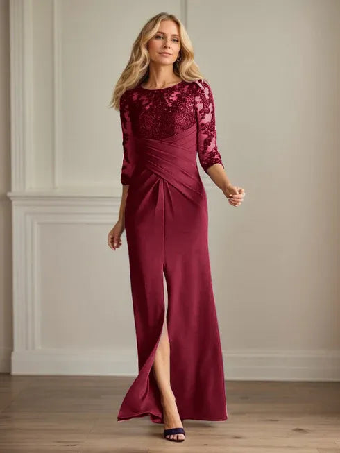 Plum Lace & Stretch Crepe Mother of the Bride Sheath Dress