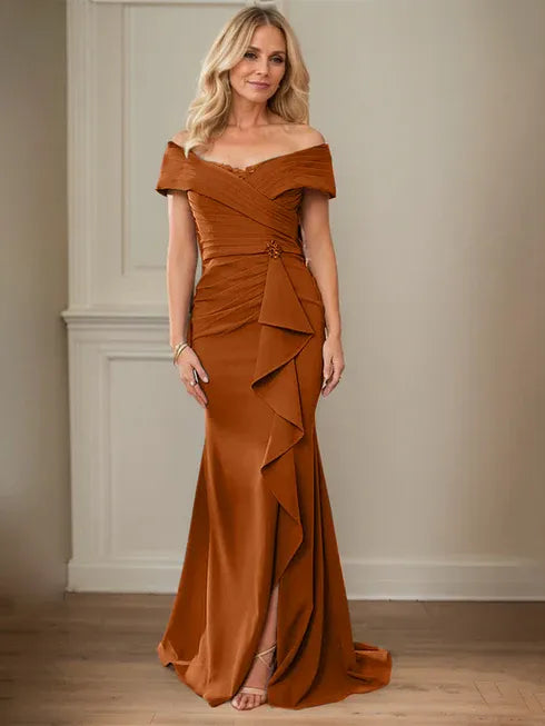 Floor-Length Lace and Chiffon Mother of the Bride Dress with Sheath/Column V-Neck Illusion and Pleated Sequins