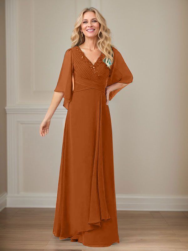 A-Line V-Neck Long Sequin Chiffon Mother of the Bride Dress