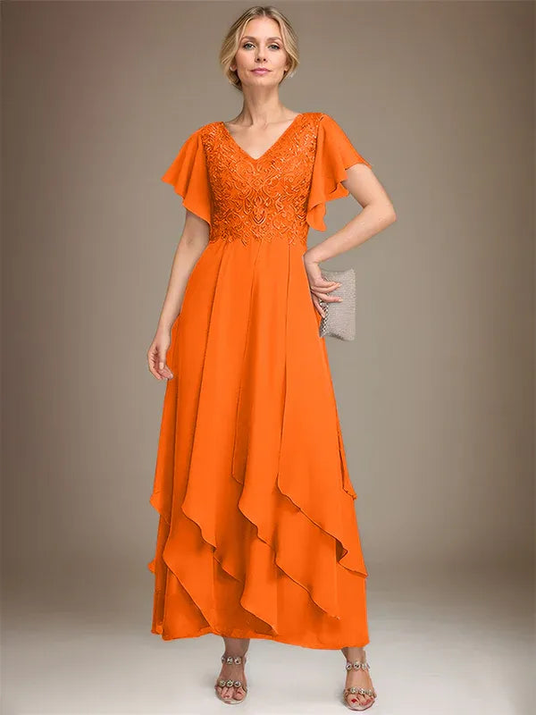 Samantha| A-Line V-Neck Lace Chiffon