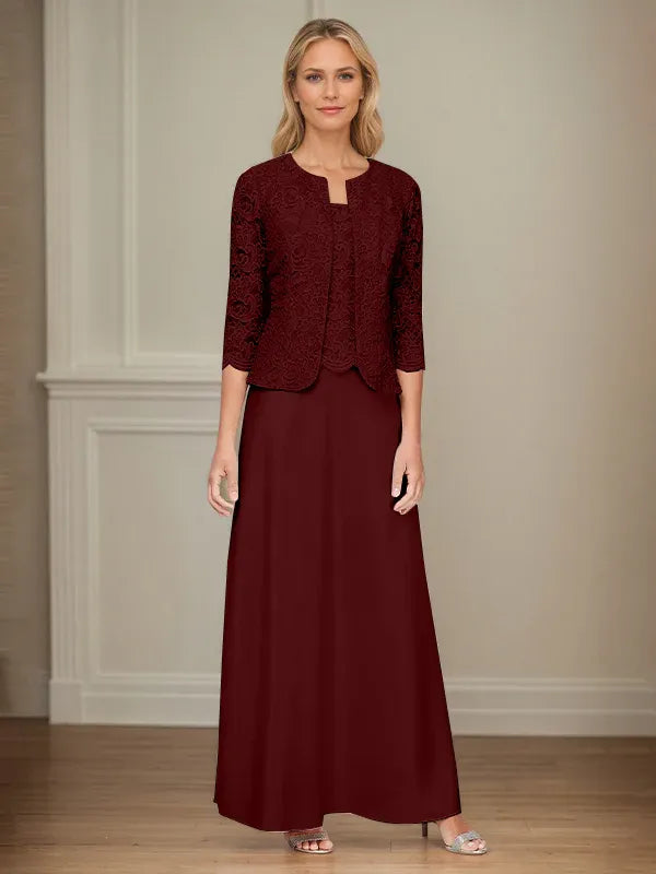 Glitter Lace and Satin Skirt Set with Open Jacket Dress