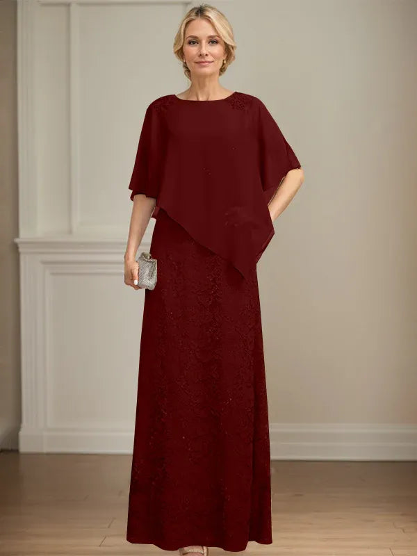 Floor-Length Chiffon Lace Sheath Dress with Sequins and Beading for Mother of the Bride