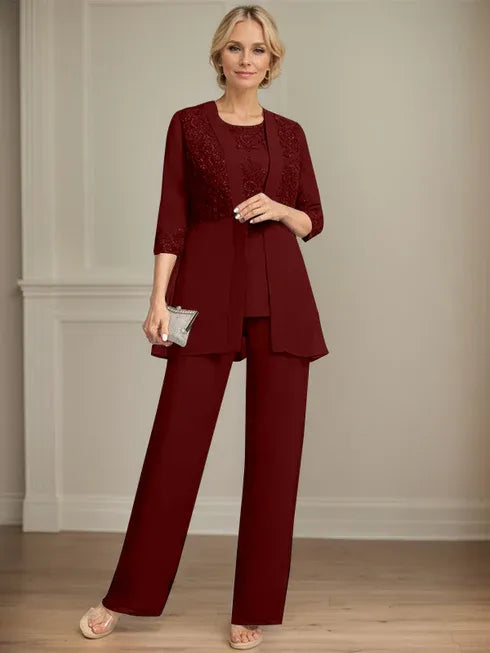 Floor-Length Chiffon Lace Jumpsuit and Pantsuit Separates with Sequins – Perfect Mother of the Bride Dress