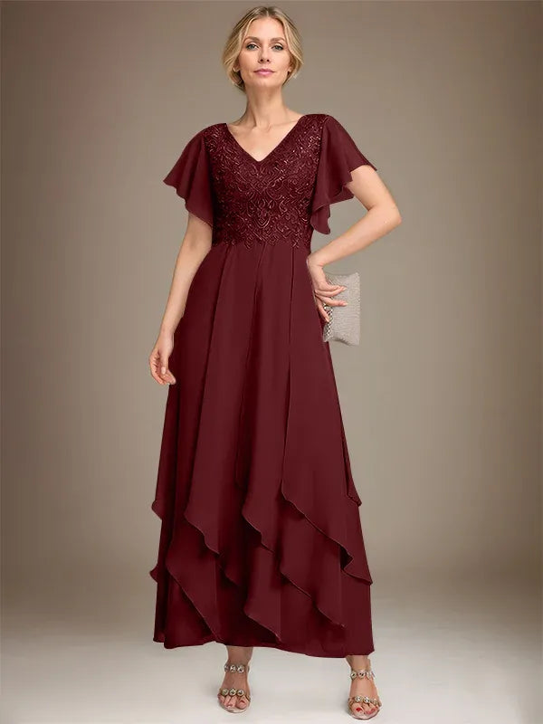 Samantha| A-Line V-Neck Lace Chiffon