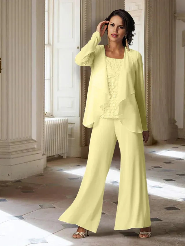 Chiffon Long Sleeve Mother of the Bride Pantsuit with Jacket