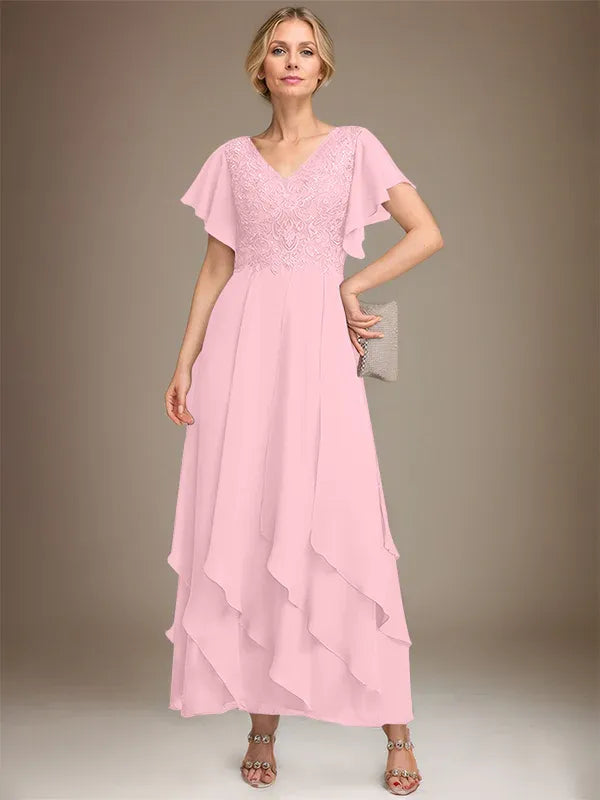 Samantha| A-Line V-Neck Lace Chiffon