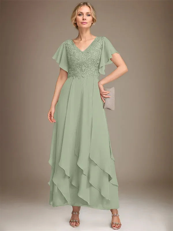 Samantha| A-Line V-Neck Lace Chiffon