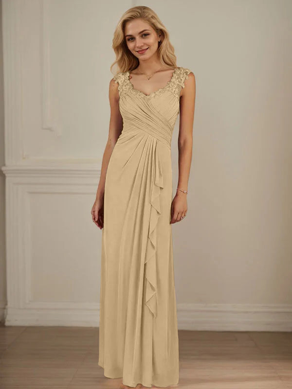 Champagne A-Line Dress with Sweetheart Neckline and Pleated Mesh Design