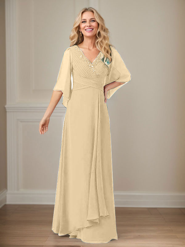 A-Line V-Neck Long Sequin Chiffon Mother of the Bride Dress