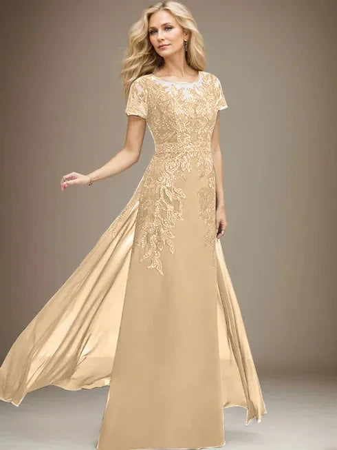 Floor-Length Lace Chiffon Mother of the Bride Dress with Sheath/Column Scoop Illusion and Sequins