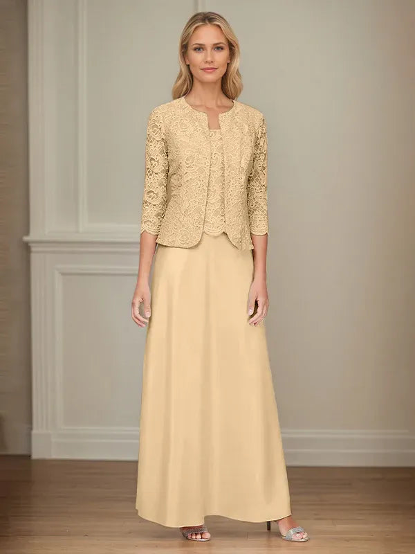 Glitter Lace and Satin Skirt Set with Open Jacket Dress