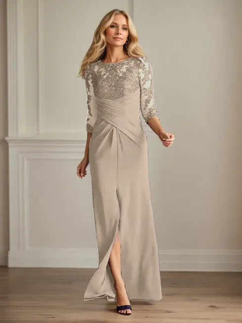 Plum Lace & Stretch Crepe Mother of the Bride Sheath Dress