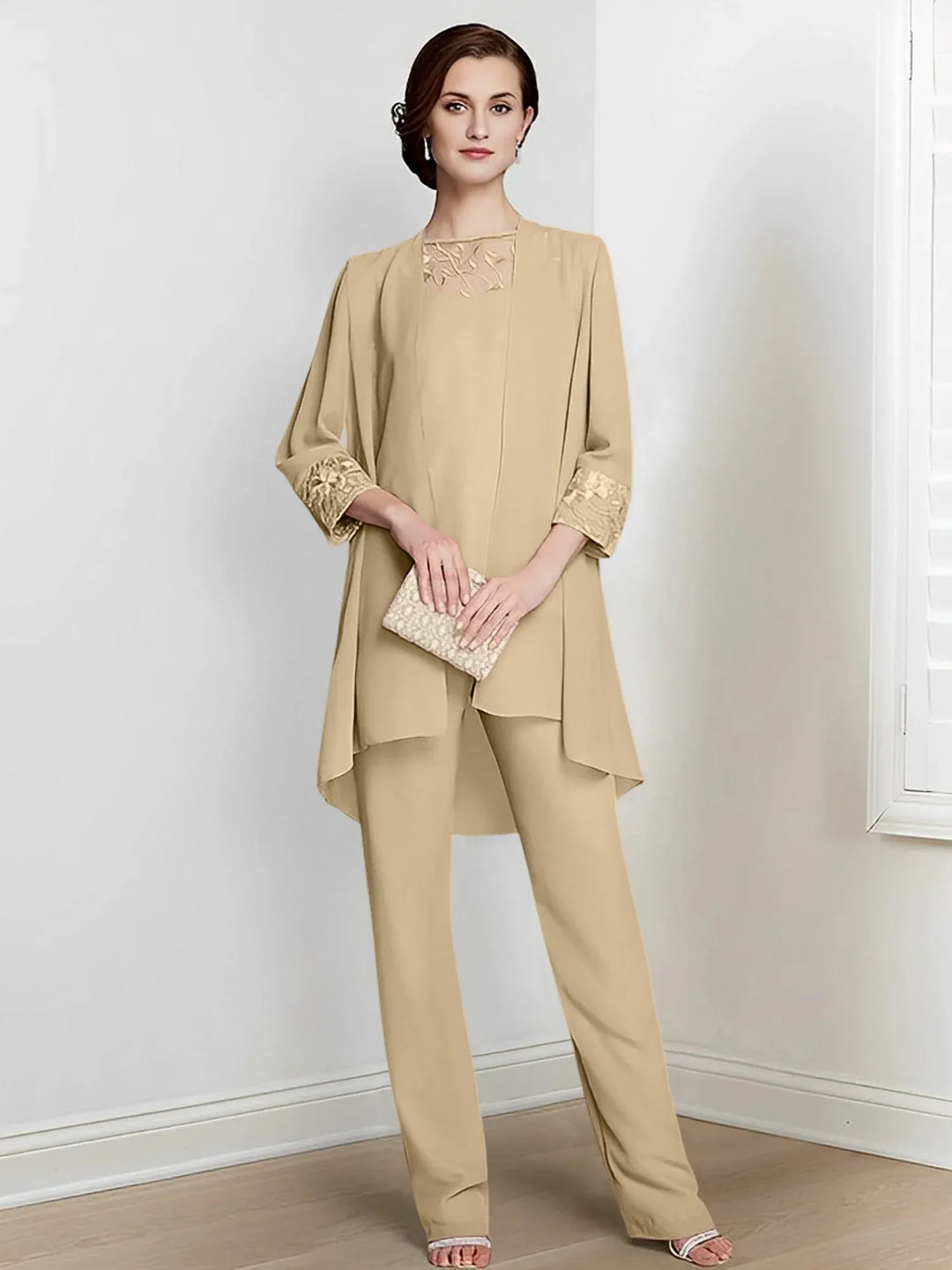 Chiffon Long Sleeve Mother of the Bride Pantsuit with Jacket