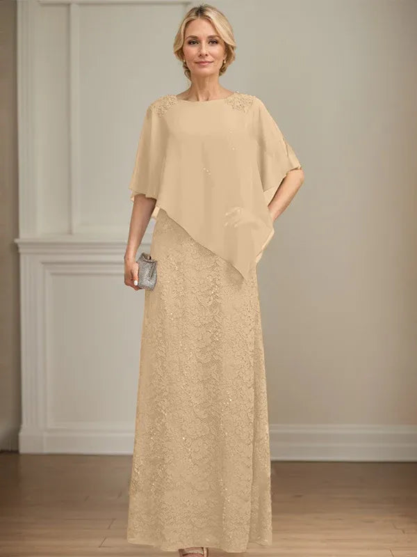 Floor-Length Chiffon Lace Sheath Dress with Sequins and Beading for Mother of the Bride