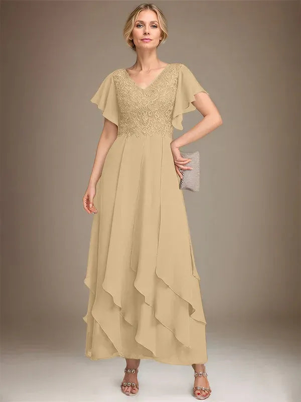 Samantha| A-Line V-Neck Lace Chiffon