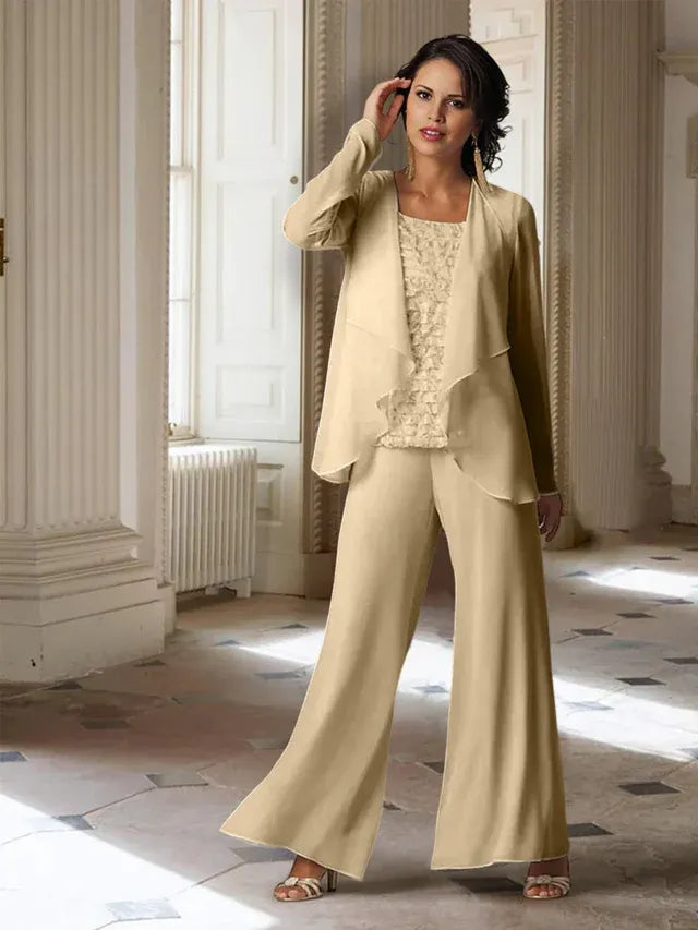 Chiffon Long Sleeve Mother of the Bride Pantsuit with Jacket