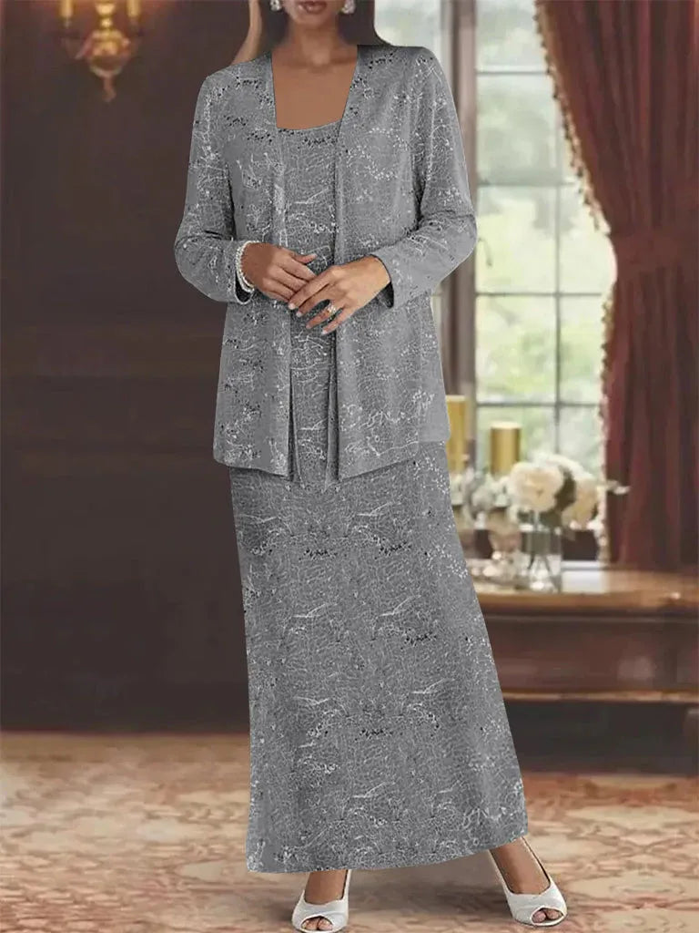 Chiffon Mother of the Bride Dress with Sequins and Matching Jacket