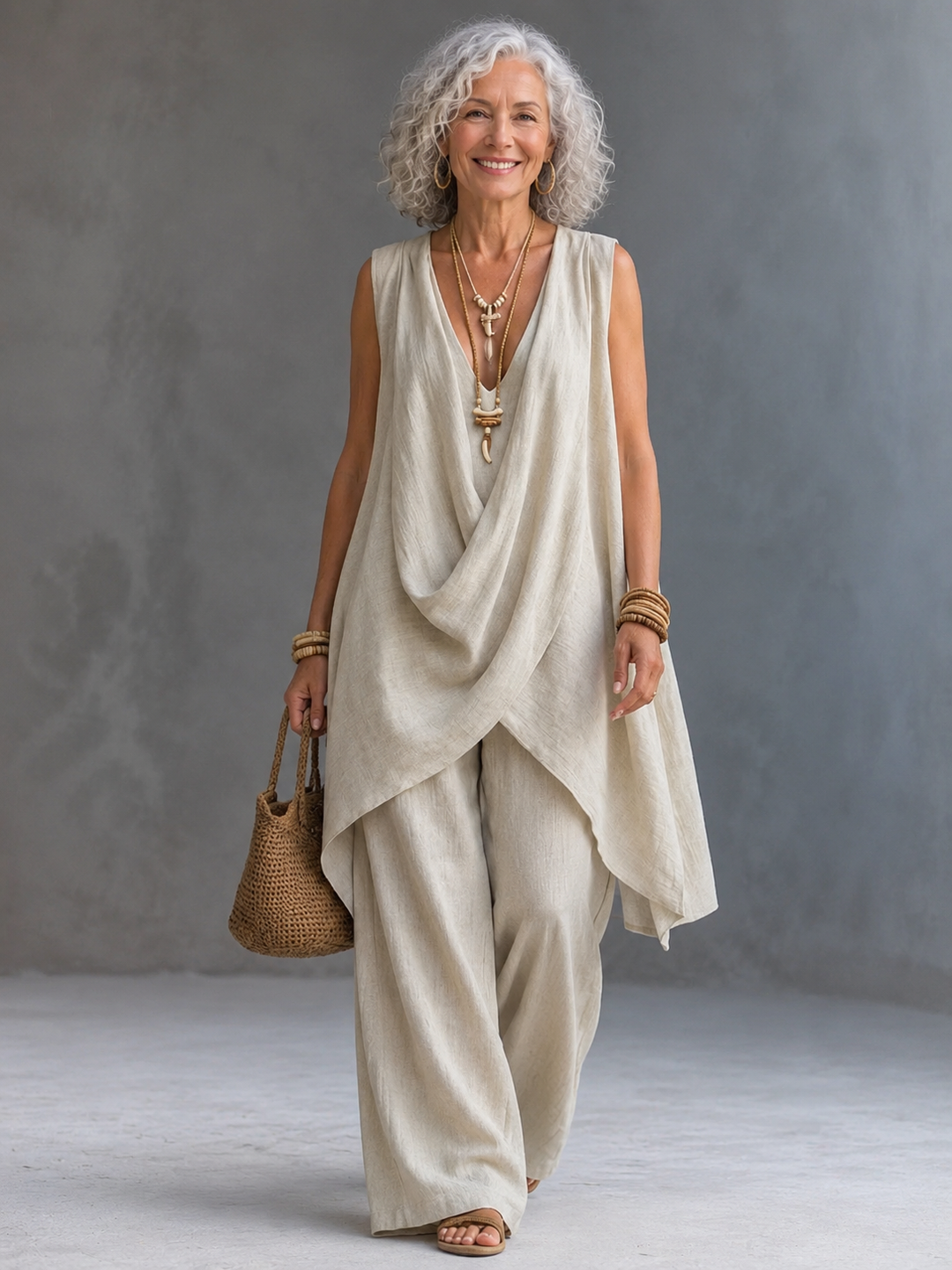 Women's Bohemian Style Loose Cotton And Linen Set