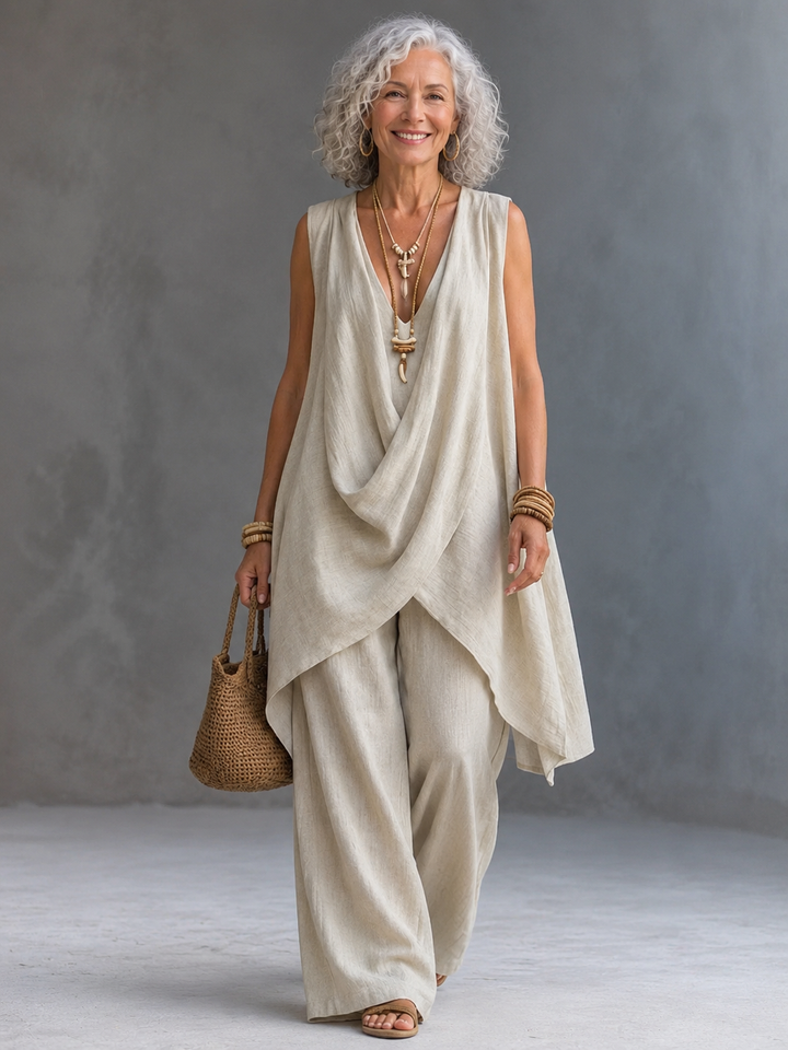 Women's Bohemian Style Loose Cotton And Linen Set