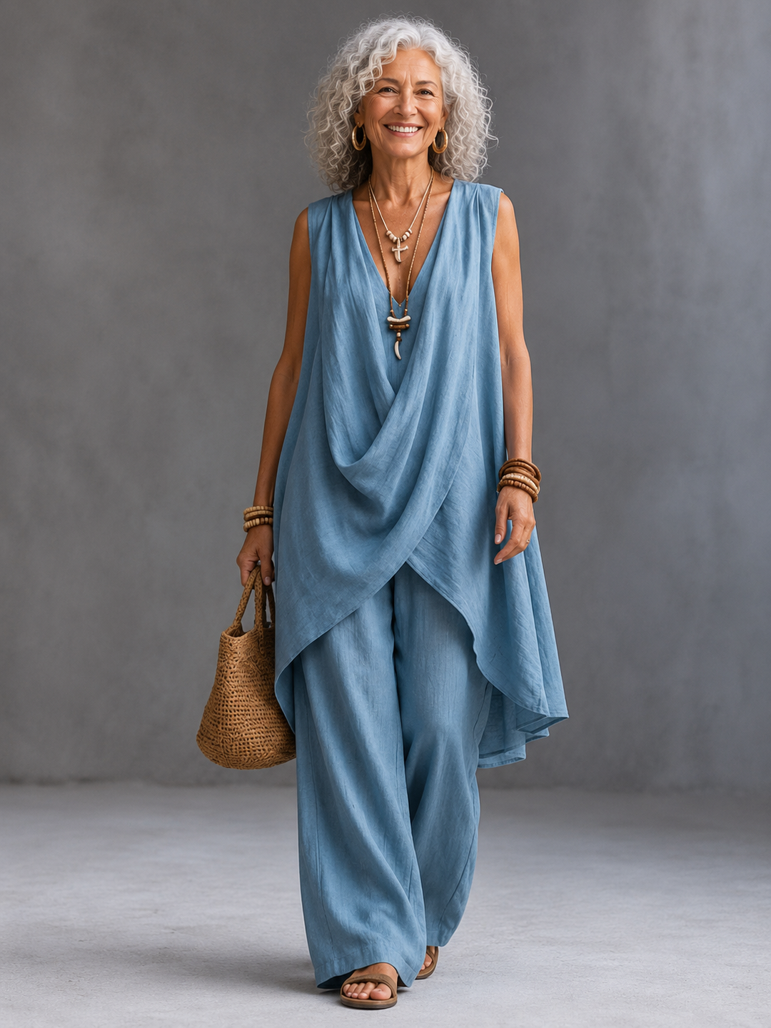 Women's Bohemian Style Loose Cotton And Linen Set