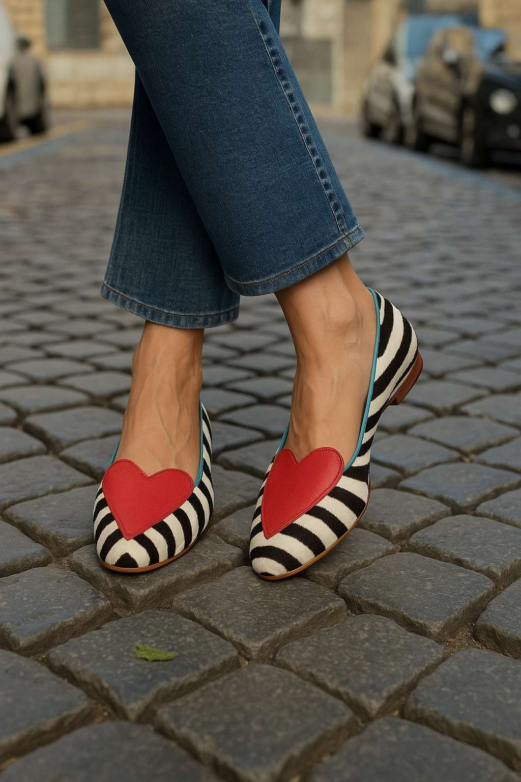 Rosanna – Zebra-Print Casual Pointed-Toe Heart Flats