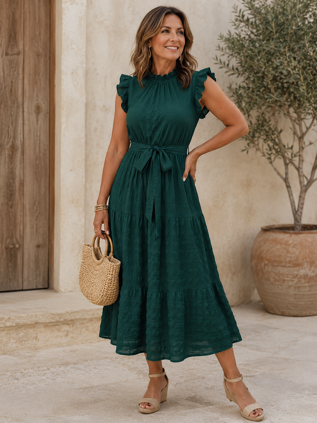 Evelyn | Elegant Ruffle Sleeve Midi Dress
