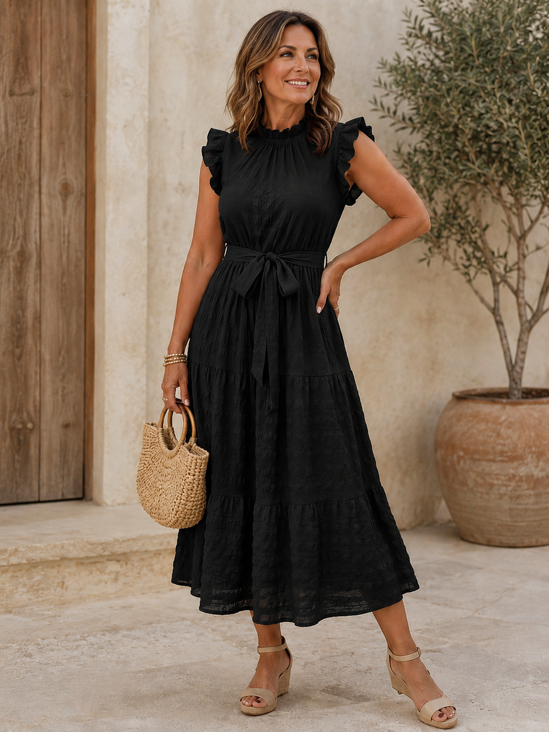 Evelyn | Elegant Ruffle Sleeve Midi Dress