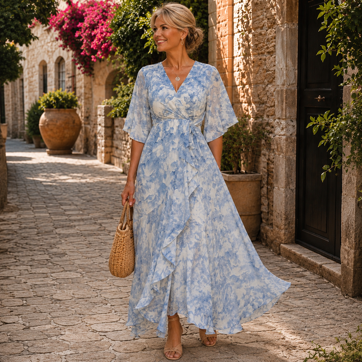 Camille | Floral Wrap Maxi Dress with Flutter Sleeves