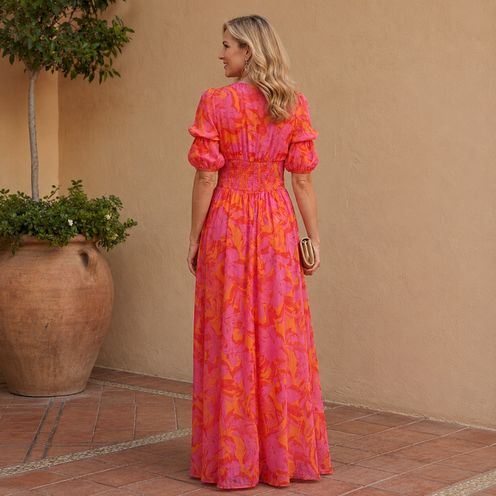 The Olvera | Puff Sleeve Floral Maxi Dress