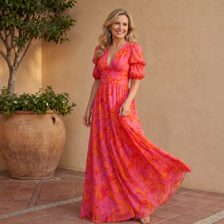 The Olvera | Puff Sleeve Floral Maxi Dress