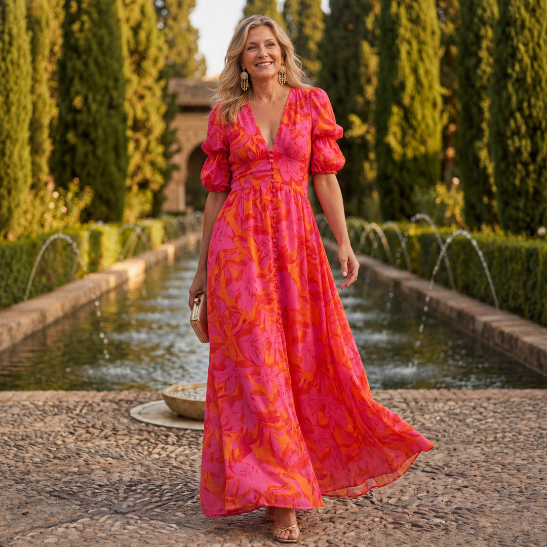 The Olvera | Puff Sleeve Floral Maxi Dress