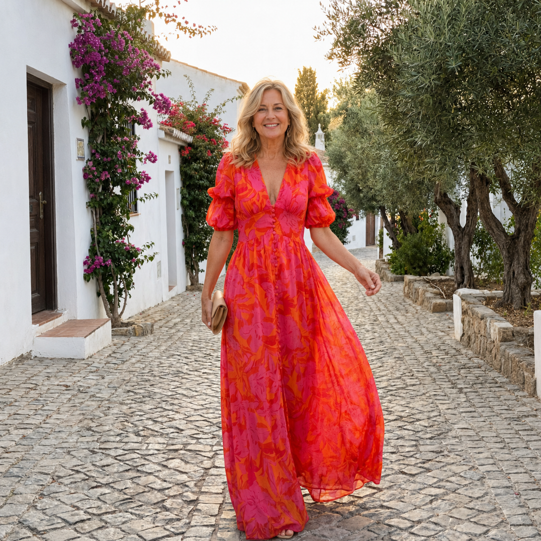 The Olvera | Puff Sleeve Floral Maxi Dress
