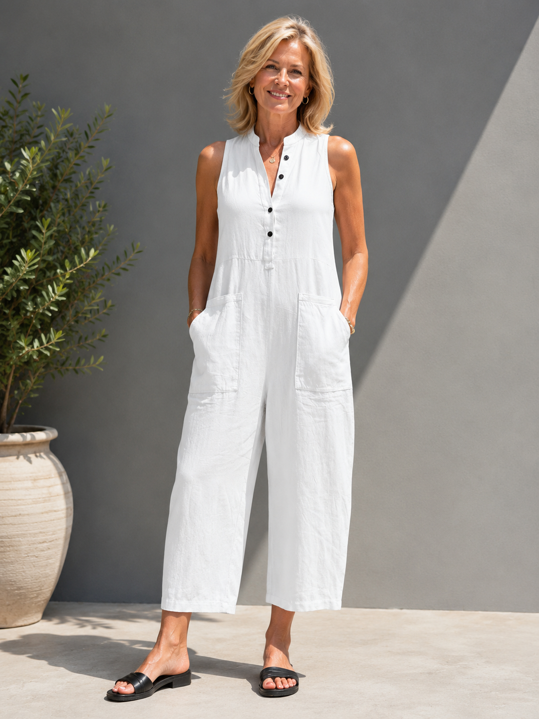 SILVIA | Sleeveless Linen Blend Jumpsuit