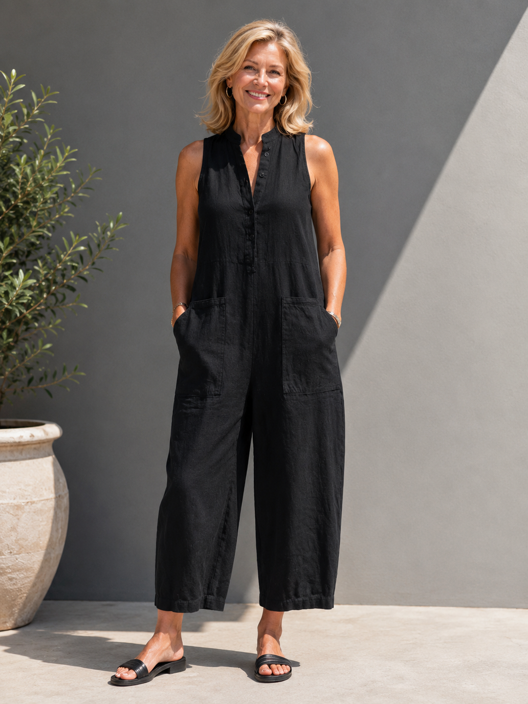 SILVIA | Sleeveless Linen Blend Jumpsuit
