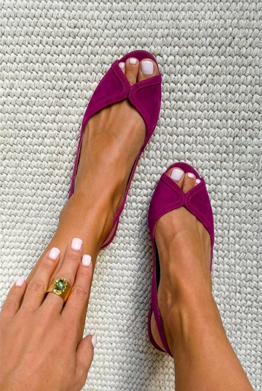 Clarissa – Slingback Open-Toe Suede Chic Flats