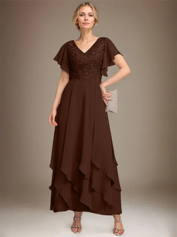 Samantha| A-Line V-Neck Lace Chiffon