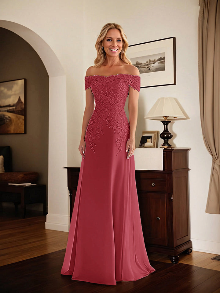 Elegant Taupe Off-the-Shoulder Lace Sheath Dress for Mother of the Bride