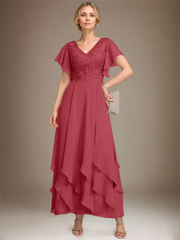 Samantha| A-Line V-Neck Lace Chiffon