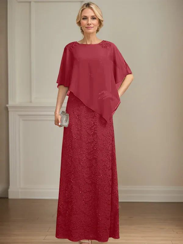 Floor-Length Chiffon Lace Sheath Dress with Sequins and Beading for Mother of the Bride
