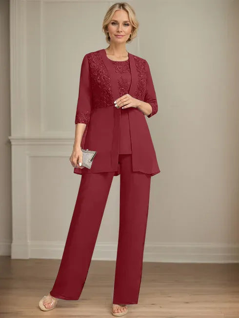 Floor-Length Chiffon Lace Jumpsuit and Pantsuit Separates with Sequins – Perfect Mother of the Bride Dress